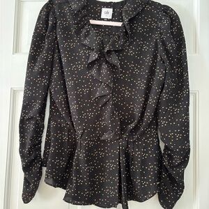 CAbi Black Speckled Ruffle Blouse